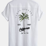 California Palm Tree Print Linen Look Cotton Button Up Shirt & Swim Shorts