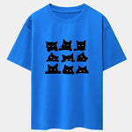 Black Cat Staring Print Drop Shoulder Oversize T-Shirt