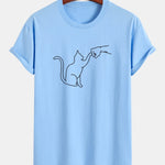 Regular Fit Fist Bump Cat Print Cotton T-Shirt