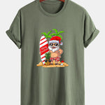 Regular Fit Summer Beach Santa Print Cotton T-Shirt