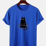 Weightlifting Cat Print T-Shirt