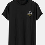 Cross Slogan Print Cotton Arc Hem T-Shirt