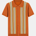 Short Sleeve Striped Button Up Sweater Polo