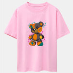 Tattered Bear Print Drop Shoulder Oversize T-Shirt