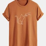 Regular Fit Fist Bump Cat Print Cotton T-Shirt
