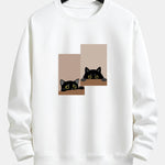Black Cat Staring Print Relax Fit Sweatshirt