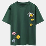 Sun And Flowers Print Drop Shoulder Oversize T-Shirt