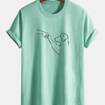 Regular Fit Dog Line Drawing Print Cotton T-Shirt