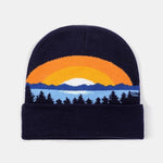 Sunset Forest Jacquard Pattern Curled Edge Warm Knitted Hat