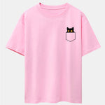 Pocket Black Cat Print Drop Shoulder Oversize T-Shirt