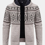 Aztec Geometric Pattern Zip Hooded Sweater