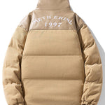 Corduroy PU Patchwork Puffer Coat