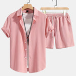 Checkerboard Texture Button Up Shirt & Drawstring Shorts