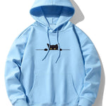 Black Cat Print Drop Shoulder Relaxed Hoodie