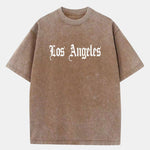 Los Angeles Gothic Print Washed Distressed Drop Shoulder T-Shirt