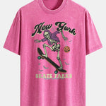 Halloween Skateboard Skeleton Print Washed Distressed Drop Shoulder T-Shirt