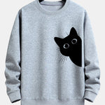 Black Cat Looking Out Print Relax Fit Sweatshirt