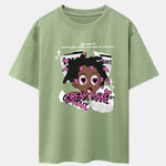 Cartoon Character Newspaper Print Drop Shoulder Oversize T-Shirt