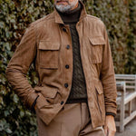 Men's Vintage Lapel Multi Pocket Solid Suede Jacket