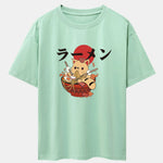 Ramen Cat Print Drop Shoulder Oversize T-Shirt