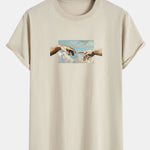 Creation Of Adam Print Cotton Arc Hem T-Shirt