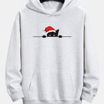 Christmas Black Cat Print Relax Fit Hoodie