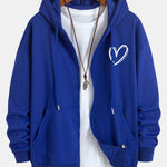 Heart Print Relax Fit Zip Hoodie