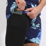 Palm Tree Print Swim Shorts With Compression Liner