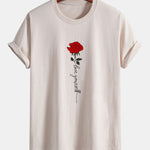 Regular Fit Rose Slogan Print Cotton T-Shirt