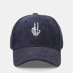 Skeleton Hand Embroidered Corduroy Baseball Cap