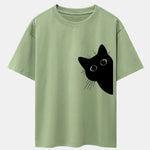 Black Cat Print Drop Shoulder Oversize T-Shirt