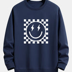 Chessboard Smiley Face Print Relax Fit Sweatshirt