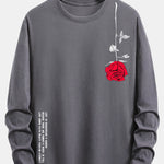 Long Sleeve Rose Slogan Print Cotton T-Shirt