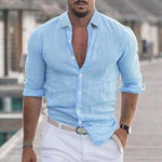 Men's Casual Solid Color Lapel Cotton Blend Long Sleeve Shirt
