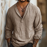 Men's Retro Casual Cotton and Linen Long Sleeve Shirt