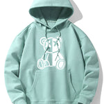 Bear Print Drop Shoulder Relaxed Hoodie