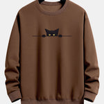 Black Cat Print Relax Fit Sweatshirt & Jogging Pants