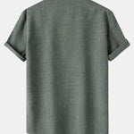 Short Sleeve Linen Look Henley Shirt