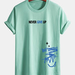 Regular Fit Never Give Up Smiley Face Print Cotton T-Shirt