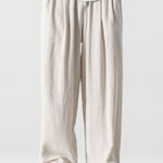 Linen And Cotton Blend Relax Fit Wide Leg Pants
