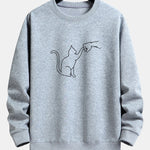 Fist Bump Cat Print Relax Fit Sweatshirt