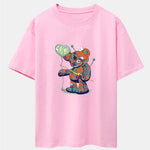 Colorful Tattered Bear Print Drop Shoulder Oversize T-Shirt