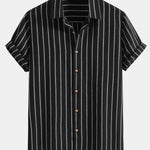 Cotton Blend Striped Button Up Shirt & Straight Leg Linen Pants