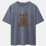 Checkerboard Dissolving Bear Drop Shoulder Oversize T-Shirt