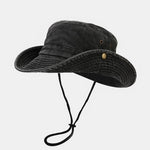 Washed Distressed Bucket Hat With Chin Strap