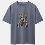 Camouflage Dissolving Bear Print Drop Shoulder Oversize T-Shirt