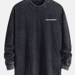Los Angeles Print Relax Fit Long Sleeve Washed Distressed T-Shirt