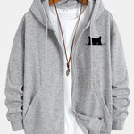 Black Cat Print Relax Fit Zip Hoodie
