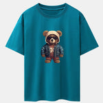 Bear In Leather Jacket Print Drop Shoulder Oversize T-Shirt