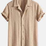 Geometric Jacquard Textured Cuban Shirt & Linen Cotton Blend Shorts